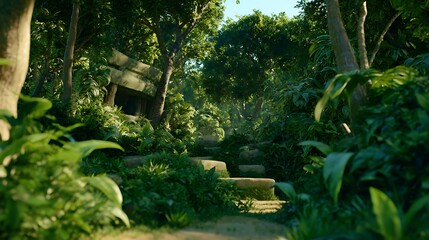 Jungle temple stairs leading to mystery