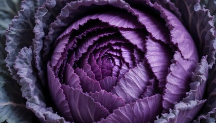 Obraz premium Close-up of purple cabbage with tightly packed vibrant leaves, detailed texture, isolated on neutral background