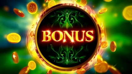 Bonus sign shines in a bright circle in the casino interface, promising players extra reward upon successful spin