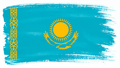 Watercolor painting of Kazakhstan flag isolated on white backdrop. National symbol. Hand drawn art.
