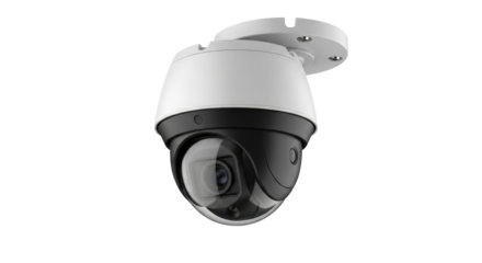 Security dome camera for surveillance. Modern CCTV equipment for safety and monitoring. Technology and crime prevention. For security company website, banner, design, illustration.