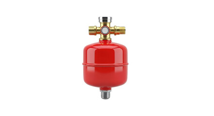 Fototapeta premium Red pressure tank on a black background. Plumbing concept for design and advertising.