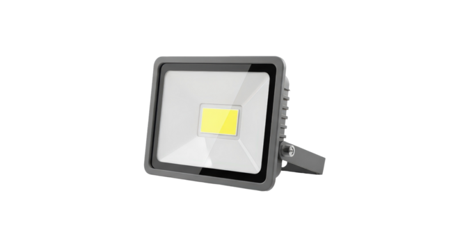 LED flood light for outdoor lighting and industrial applications. Modern design for security and landscape illumination. Transparent PNG for design, website.