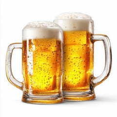 Two Cold Beer Glasses Ready to Drink , PNG isolated cut out image