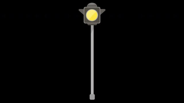 Isolated yellow traffic light animated on transparent background footage
