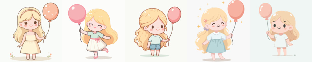 Vector of a little blonde girl holding a balloon