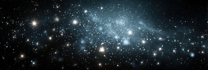 Obraz premium Wide Banner of Night Sky with Sparkling Stars on Black Background, Minimalist Space Theme