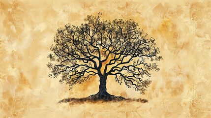 A stylized image of a tree, bare of leaves, with a textured, parchment-like background. The tree is in silhouette, and the overall design lends an artistic feel.