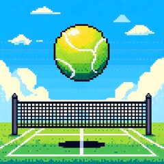 tennis court and ball illustrator design, pixel art