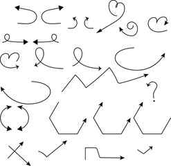 Hand Drawn Arrow Doodle Set Vector, Curved Direction Sketch Arrows for Infographic Design Elements