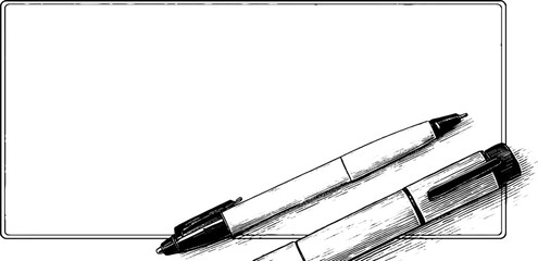 Engraved illustration of whiteboard with markers for office or classroom design