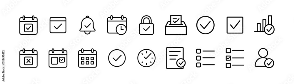 Poster task and schedule linear icon set. planning, organization icons in line style