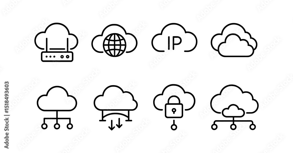 Poster cloud networking linear icon set. connectivity, security symbols in outline style