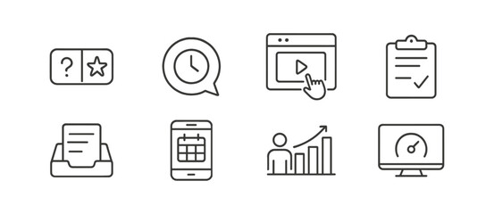 Office productivity line icon set. time management, task organization icons collection
