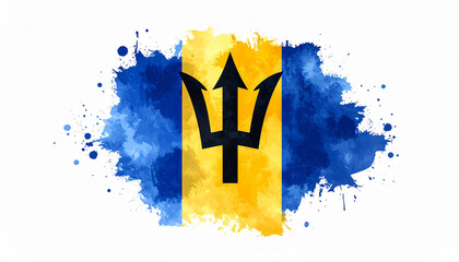 Watercolor painting of Barbados flag isolated on white backdrop. National symbol. Hand drawn art.