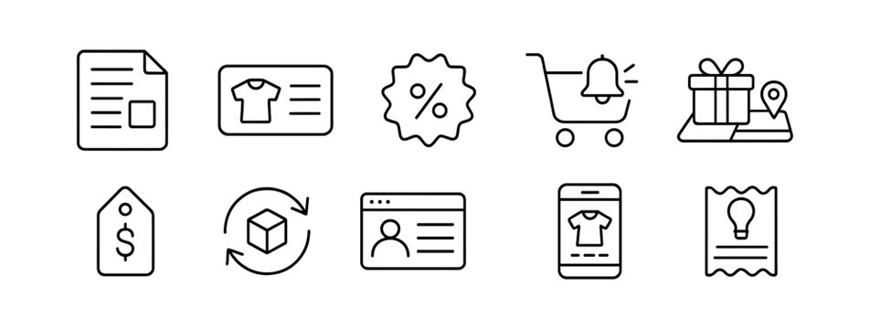 E-commerce and shopping icon set. flat icons for online retail and product browsing.