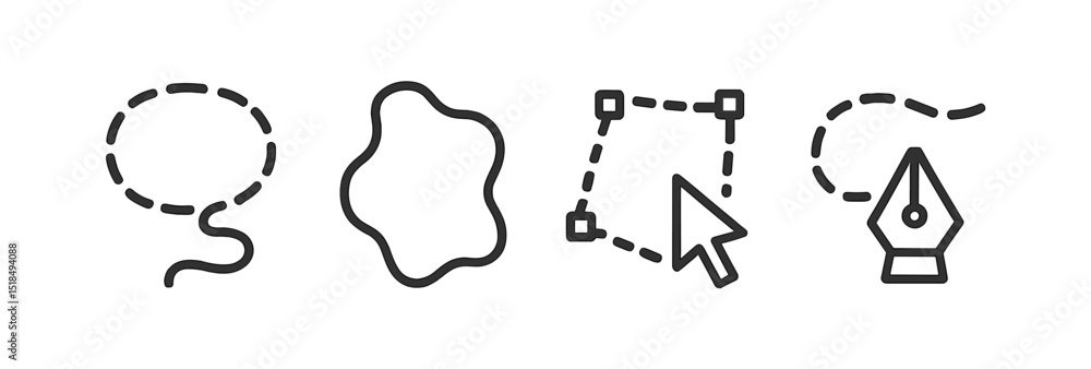 Poster editing tools outline icon set. selection, crop, edit icons in linear style