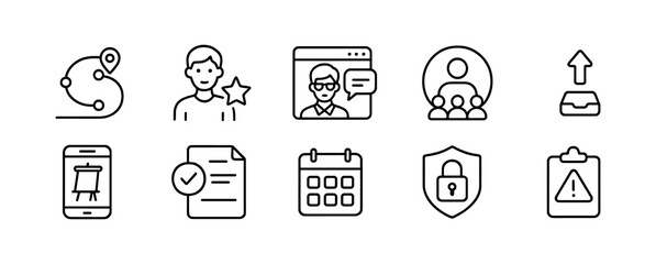 Fototapeta premium Business and communication outline icon set. professional, engagement symbols collection