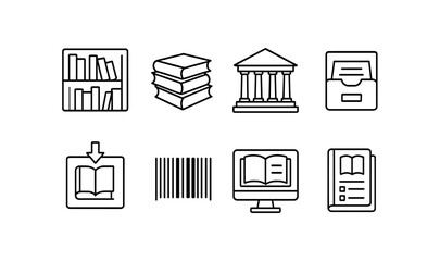 Library, books outline icon set. reading, literature, education icons collection