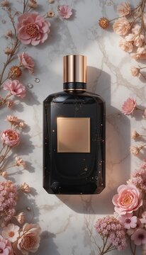 Luxury Black Fragrance Mockup with Floral Accents