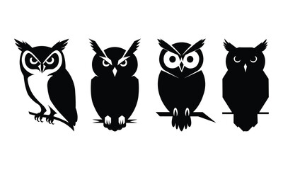 Fototapeta premium Owl Silhouette Vector Set