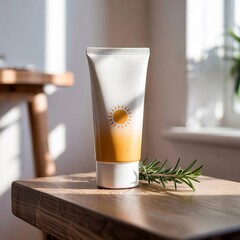 sunscreen bottle mockup design with light reflection background
