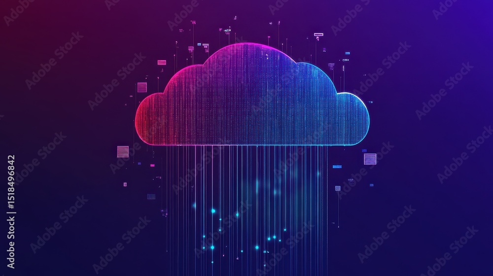Poster big data transfer concepts in internet. abstract virtual stream. flowing digital code. storage cloud