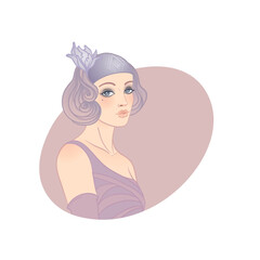 Art Deco vector illustration of a flapper girl in 1920s style, featuring soft dusty rose and gold tones. Elegant and modern design, ideal for fashion prints, posters, branding, or digital use.
