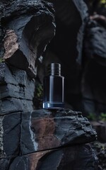 perfume mockup design on rocks