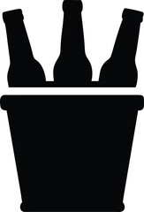 Three beer bottles in ice bucket cooler