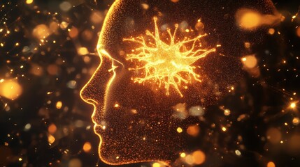 Human head with glowing neurons in brain. Esoteric and meditation concept. Connection with other worlds. Creates with Generative AI