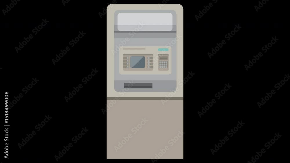 Poster animated isolated atm kiosk with blank screen for financial transactions on a transparent background