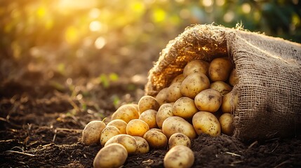 Harvested potatoes in a cart on a field in the countryside