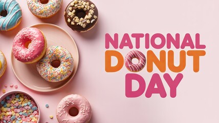 National Donut Day, Colorful donuts with sprinkles celebrate National Donut Day in style.