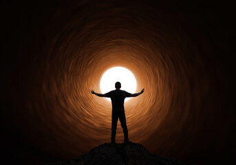 Man standing in a tunnel of light