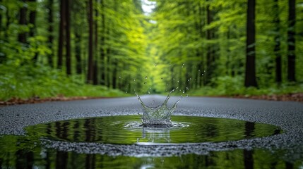 Obraz premium Water splash in forest puddle