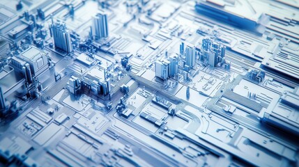 Digital Circuitry Design, intricate blue lines and connecting dots on a white background, symbolizing technology and connectivity in modern systems