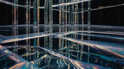 Holographic distortions creating an illusion of space and warped reflections.