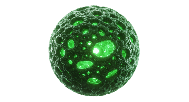 A mysterious glowing green orb evoking a sense of wonder and scientific discovery with a on transparent background - Powered by Adobe