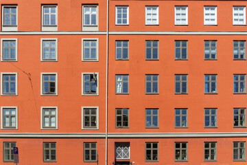 Fototapeta premium Red Functionalist Bislett Apartment Complex in Oslo. Norwegian 1920s Architecture.