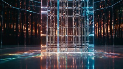 Holographic light transitions with mirrored effects and soft overlays.