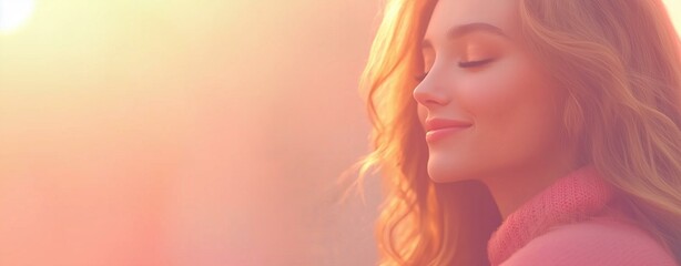 Serene woman enjoys sunset glow outdoor park portrait photography tranquil atmosphere close-up view inner peace