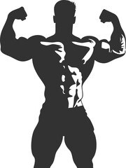 Fototapeta premium Silhouette of a muscular man flexing his biceps showing strong defined muscles and fitness