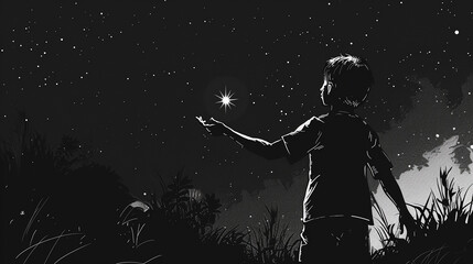 A child reaches for a star, the subject matter of a possible AI-generated image. The image is monochrome and has a magical, dreamlike quality. "People and Property are fictional" is marked.
