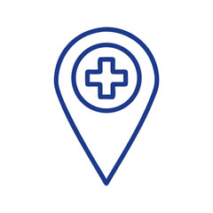 Obraz premium Medical location marker icon, healthcare access concept, simple design, blue color on white background, copy space 