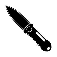 black folding knife icon or pocket knife silhouette without background