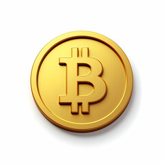 3D golden Bitcoin coin centered on white background