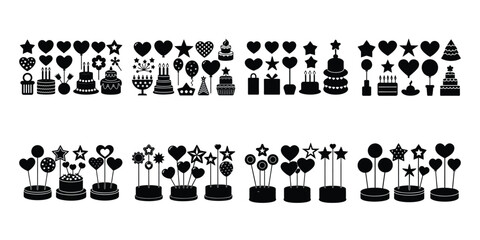 Birthday Cake Toppers &ndash; Silhouette Set, Minimal Celebration Toppers &ndash; Vector Cut File Collection