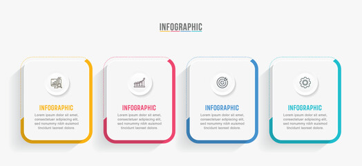 Timeline infographic template design. 4 options or steps business infographics design. Can be used for process diagram, presentations, workflow layout, flow chart, steps, banner.