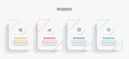Obraz premium Timeline infographic template design. 4 options or steps business infographics design. Can be used for process diagram, presentations, workflow layout, flow chart, steps, banner.